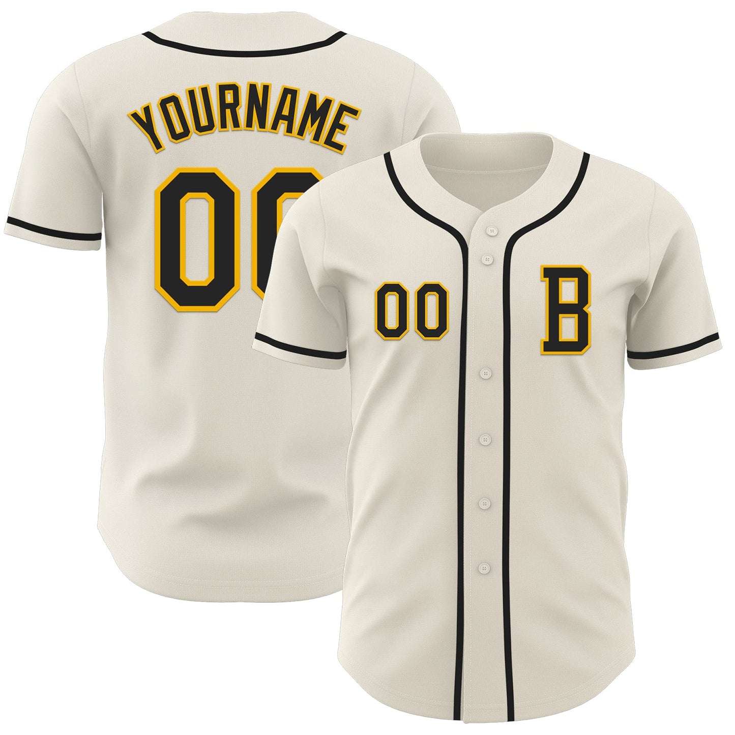 Custom Cream Black-Gold Authentic Baseball Jersey - Main View