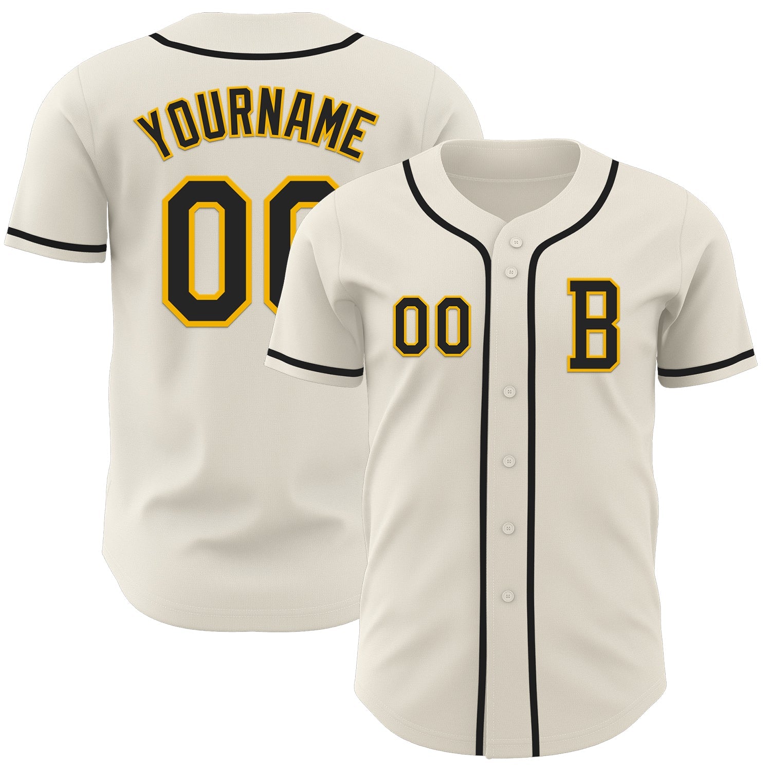 Custom Cream Black-Gold Authentic Baseball Jersey - Main View