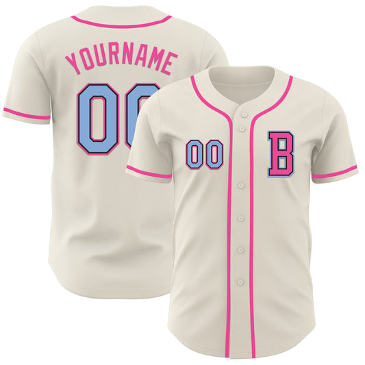 Custom Cream Light Blue Black-Pink Authentic Baseball Jersey - Main View