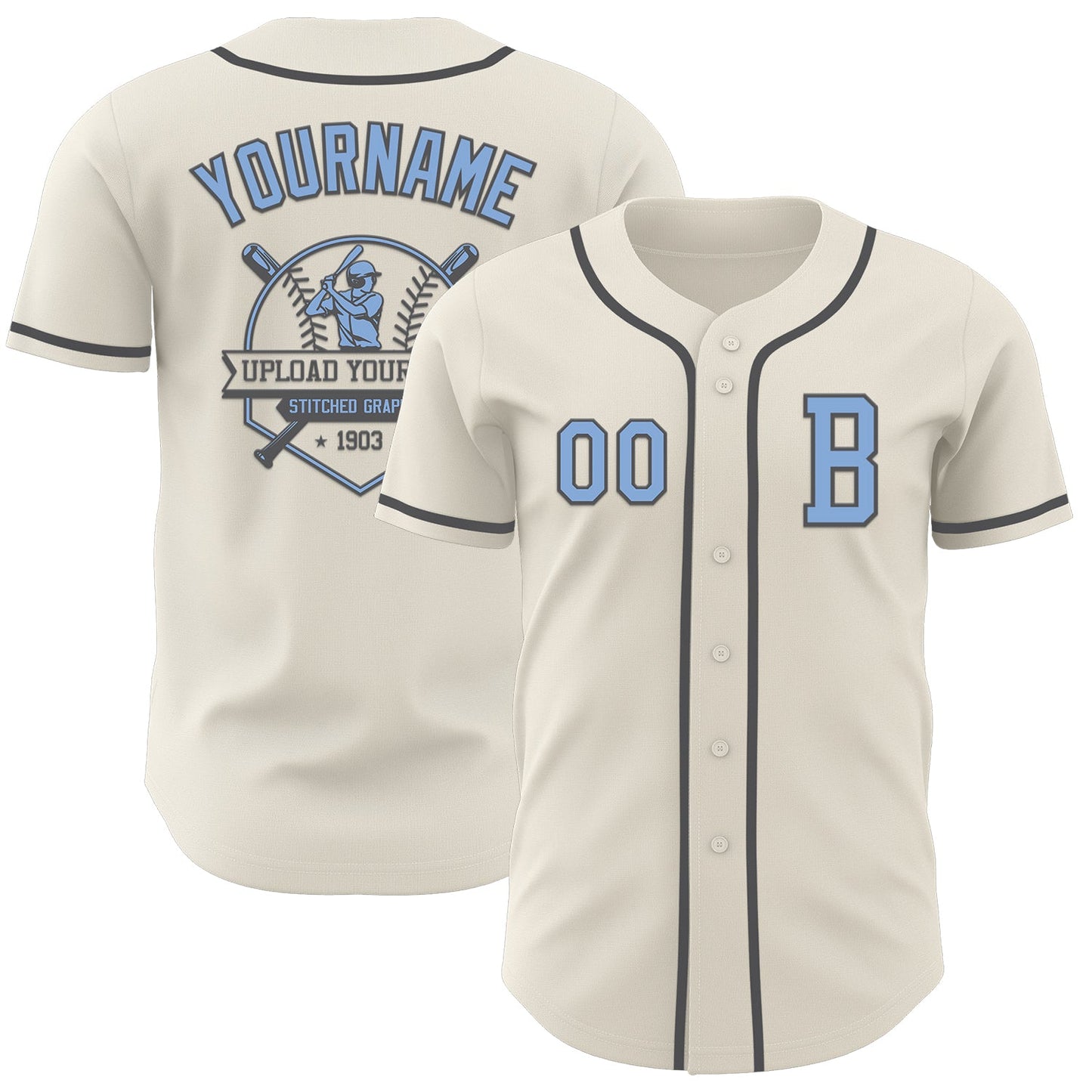 Custom Cream Light Blue-Steel Gray Authentic Baseball Jersey view 5