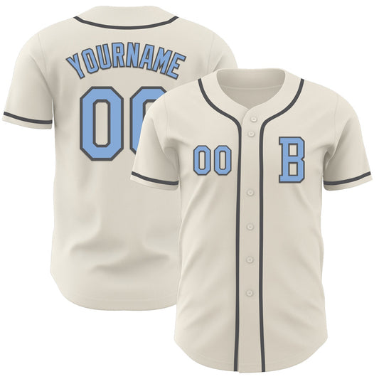 Custom Cream Light Blue-Steel Gray Authentic Baseball Jersey - Main View