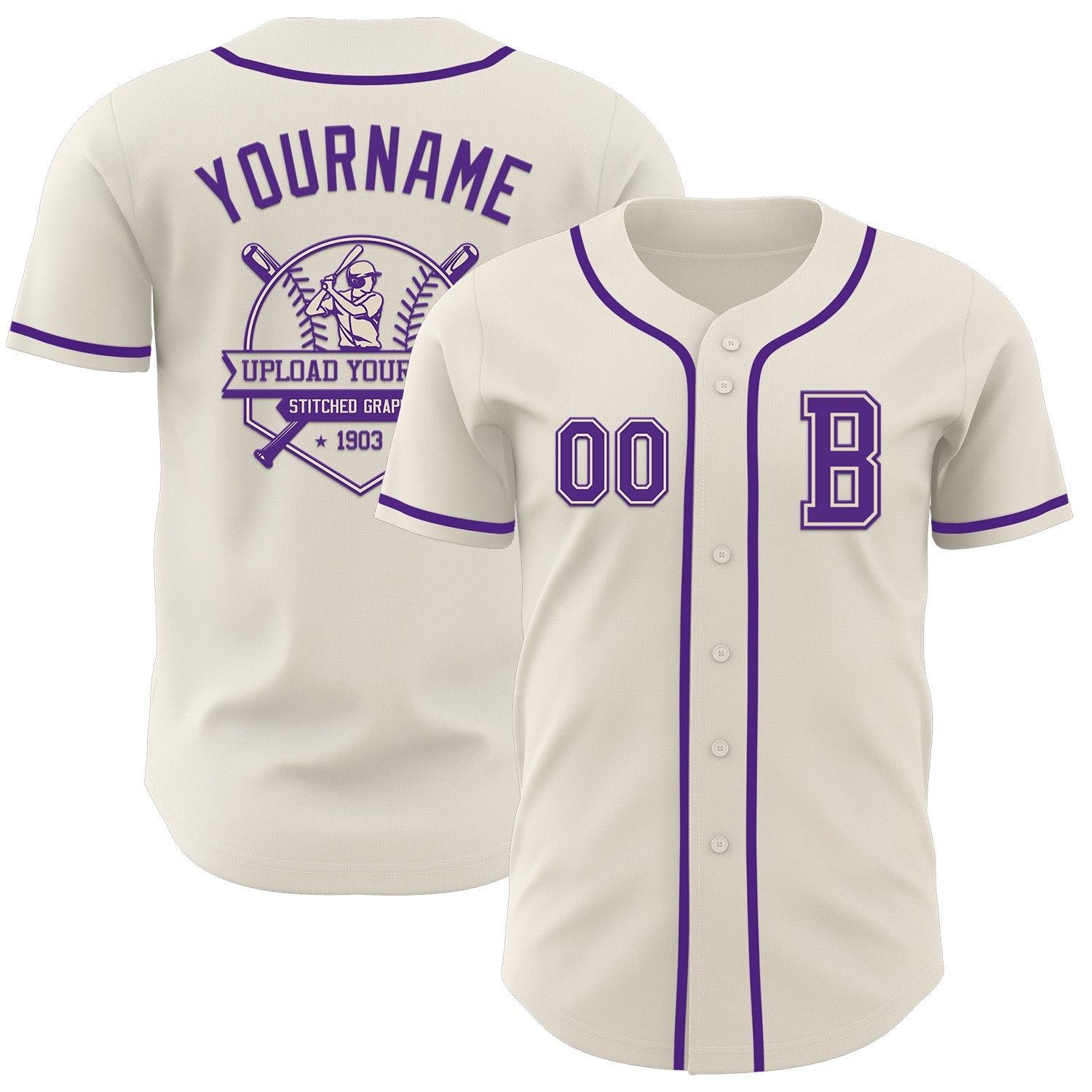 Custom Cream Purple Authentic Baseball Jersey view 5