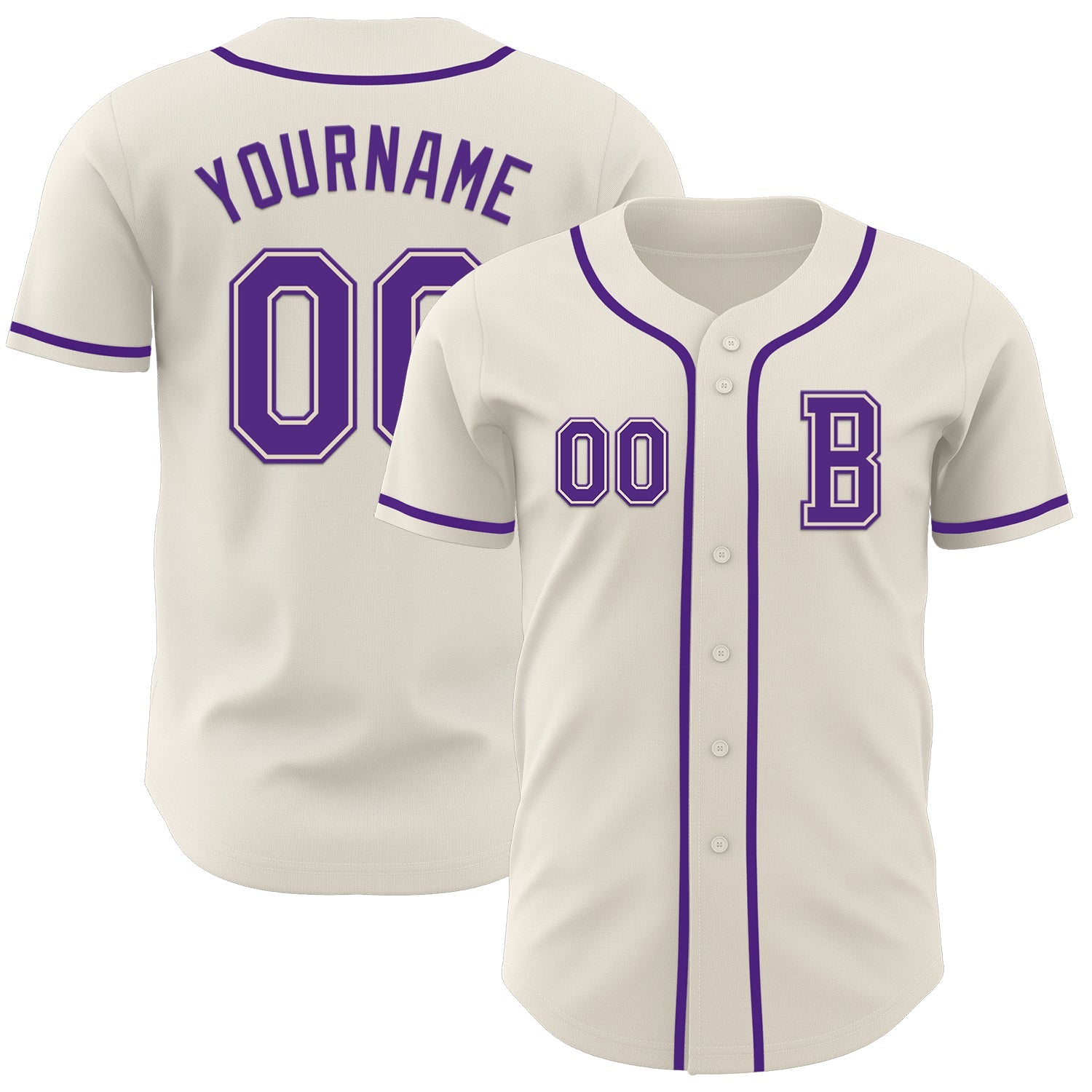 Custom Cream Purple Authentic Baseball Jersey - Main View