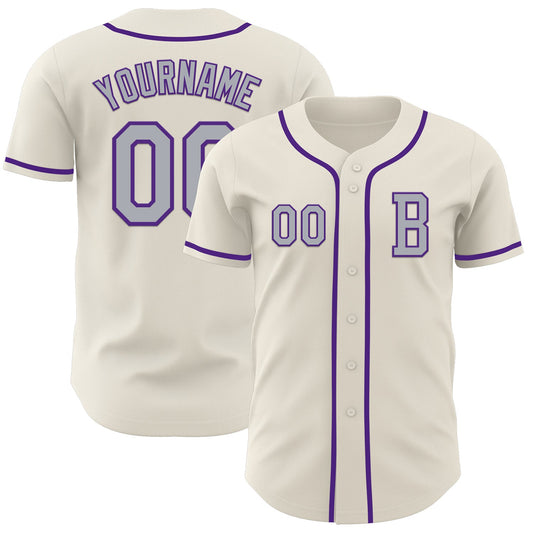 Custom Cream Gray-Purple Authentic Baseball Jersey - Main View