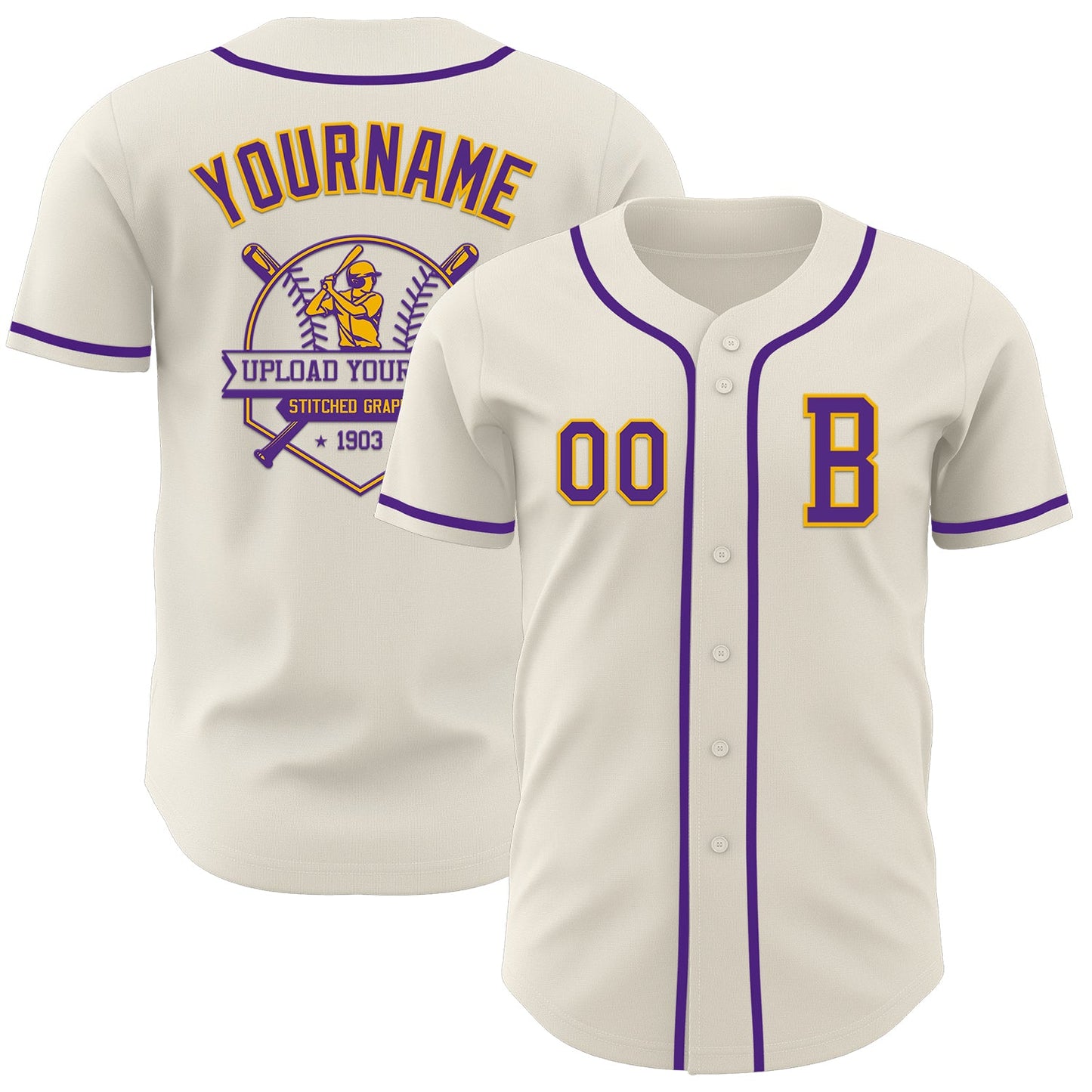 Custom Cream Purple-Gold Authentic Baseball Jersey view 5