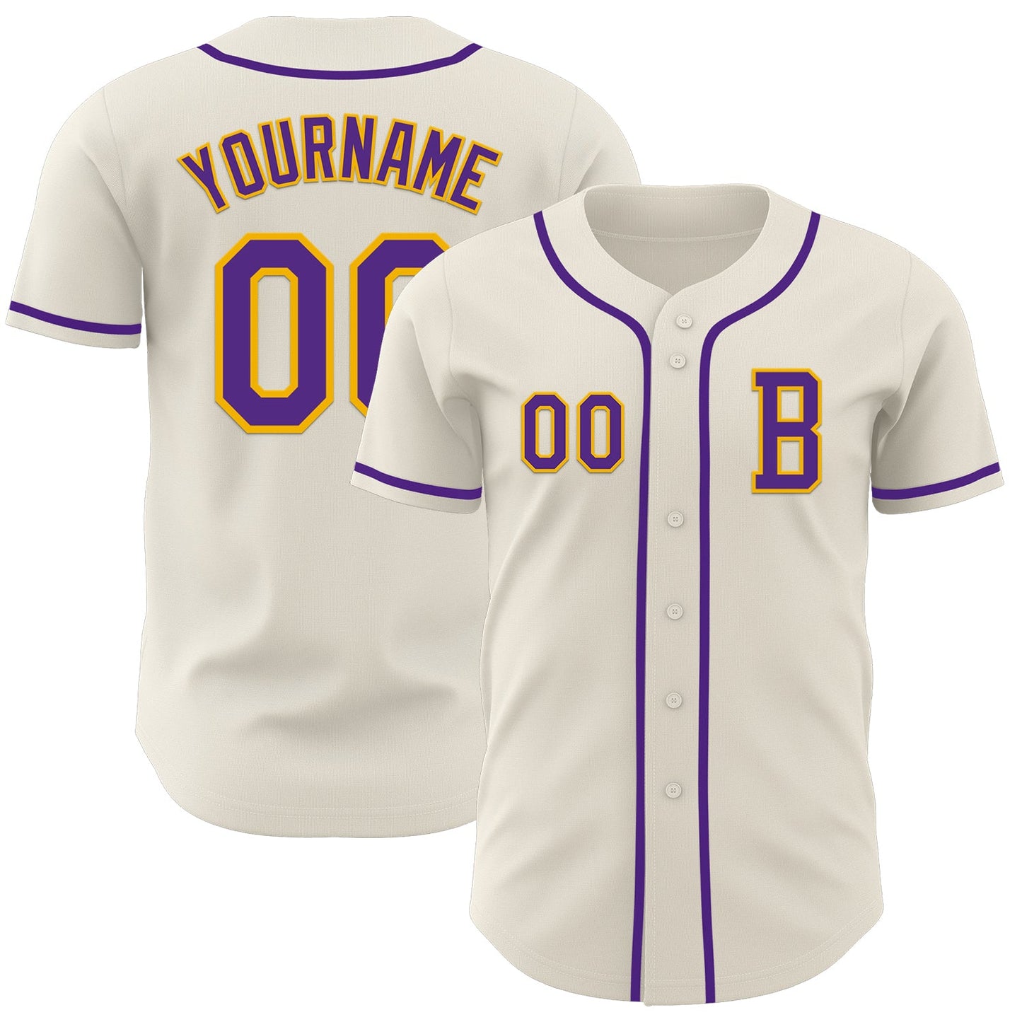 Custom Cream Purple-Gold Authentic Baseball Jersey - Main View