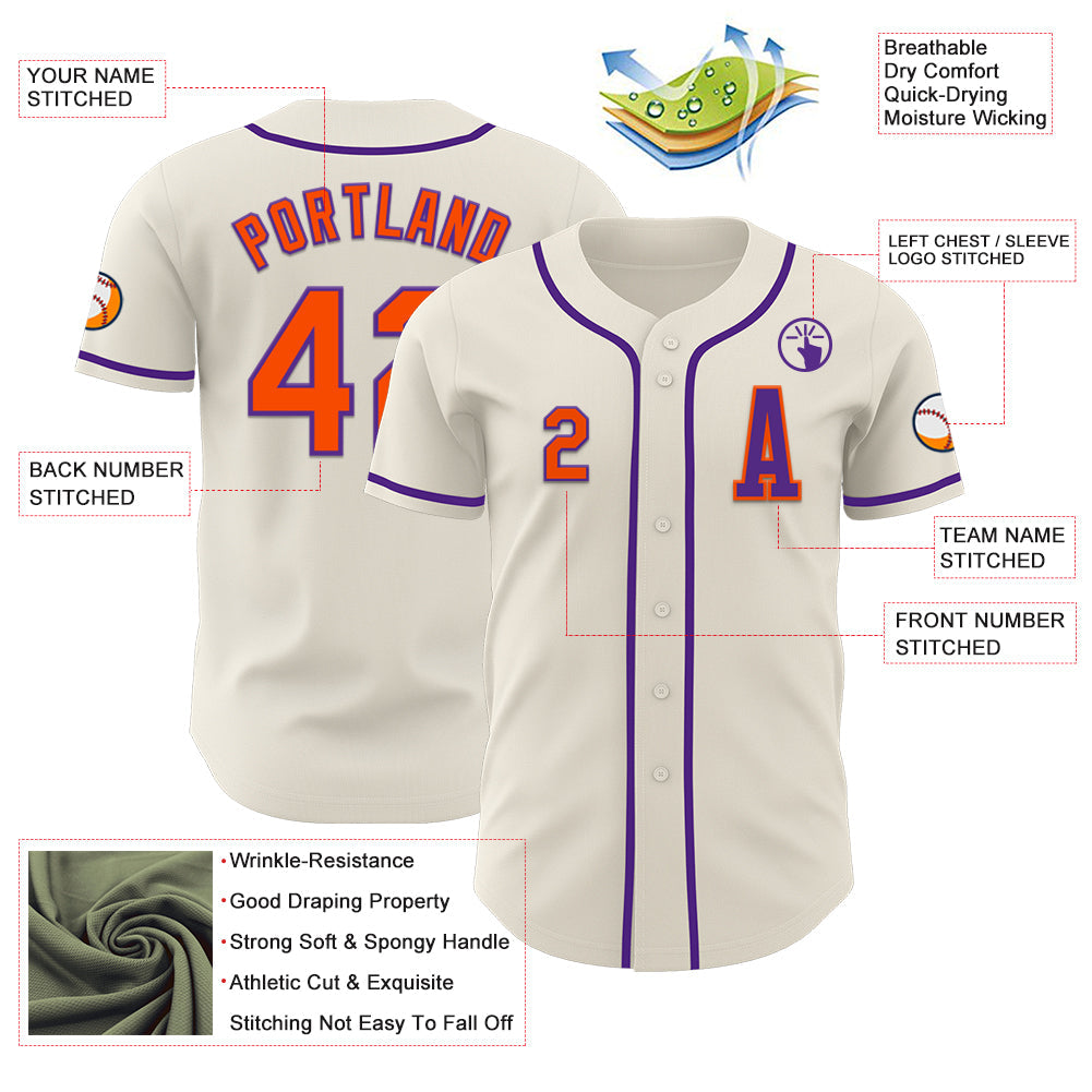 Custom Cream Orange-Purple Authentic Baseball Jersey view 2