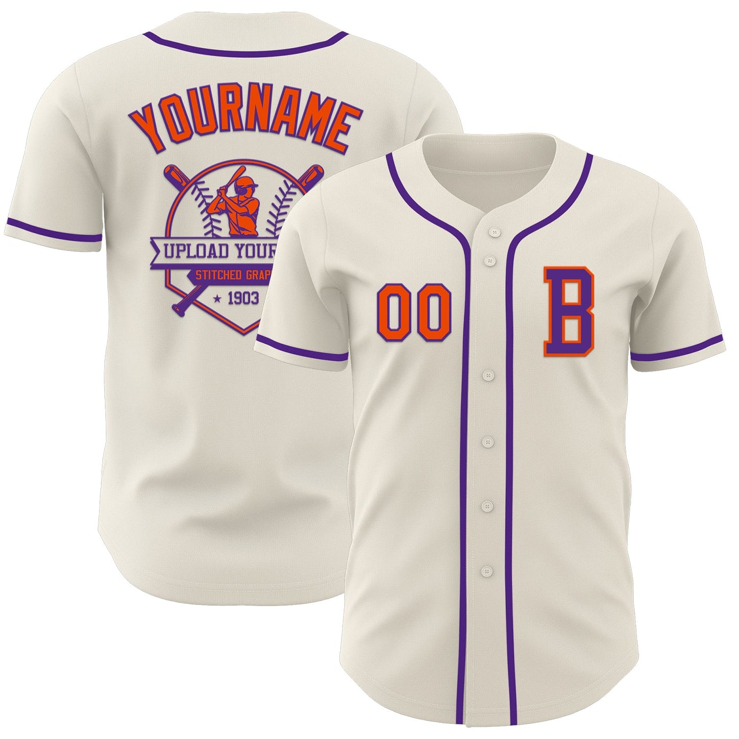 Custom Cream Orange-Purple Authentic Baseball Jersey view 5
