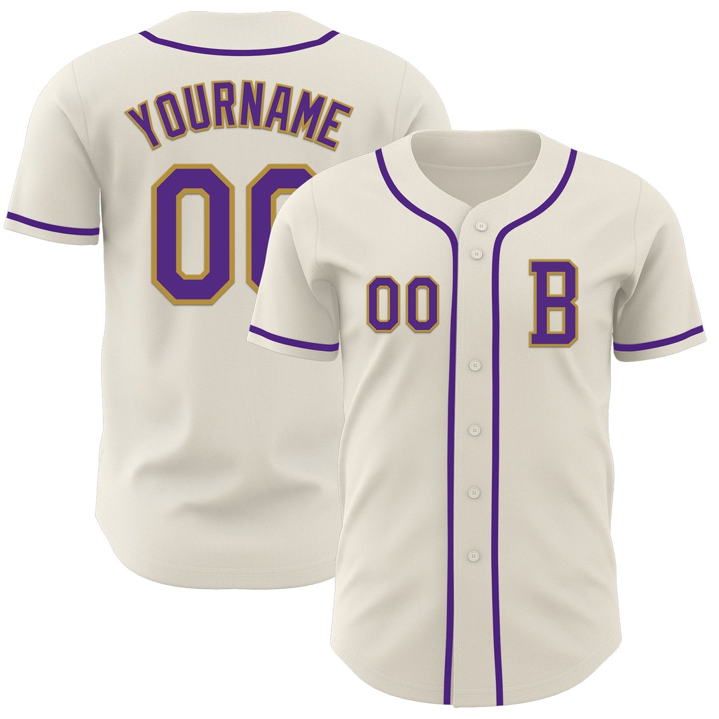 Custom Cream Purple-Old Gold Authentic Baseball Jersey - Main View