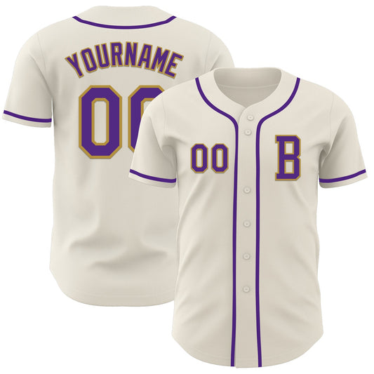 Custom Cream Purple-Old Gold Authentic Baseball Jersey - Main View