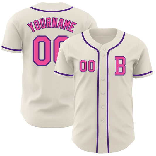 Custom Cream Pink-Purple Authentic Baseball Jersey - Main View