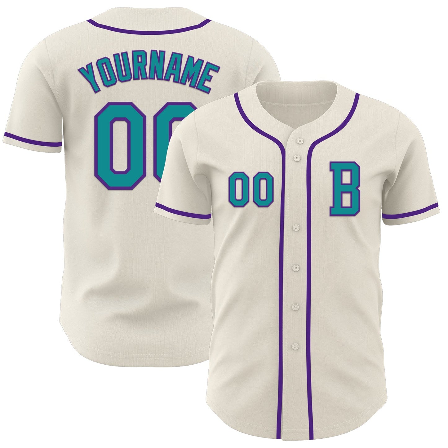 Custom Cream Teal-Purple Authentic Baseball Jersey - Main View