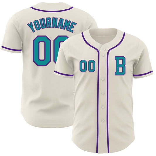 Custom Cream Teal-Purple Authentic Baseball Jersey - Main View