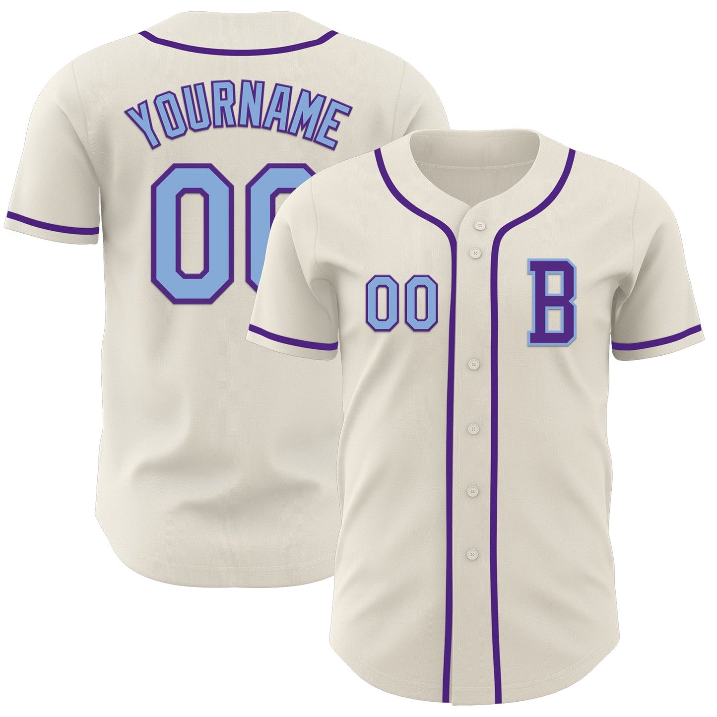 Custom Cream Light Blue-Purple Authentic Baseball Jersey - Main View