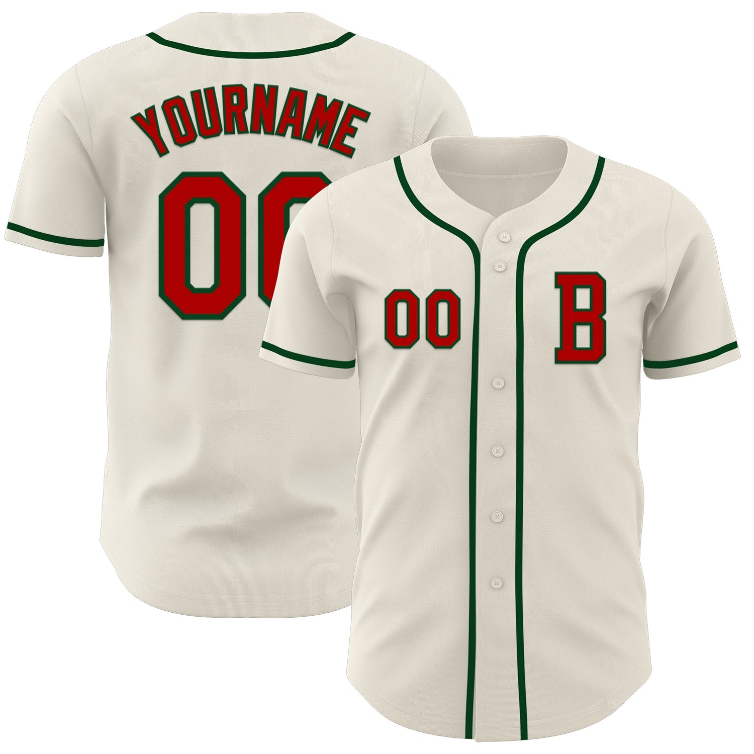 Custom Cream Red-Green Authentic Baseball Jersey - Main View
