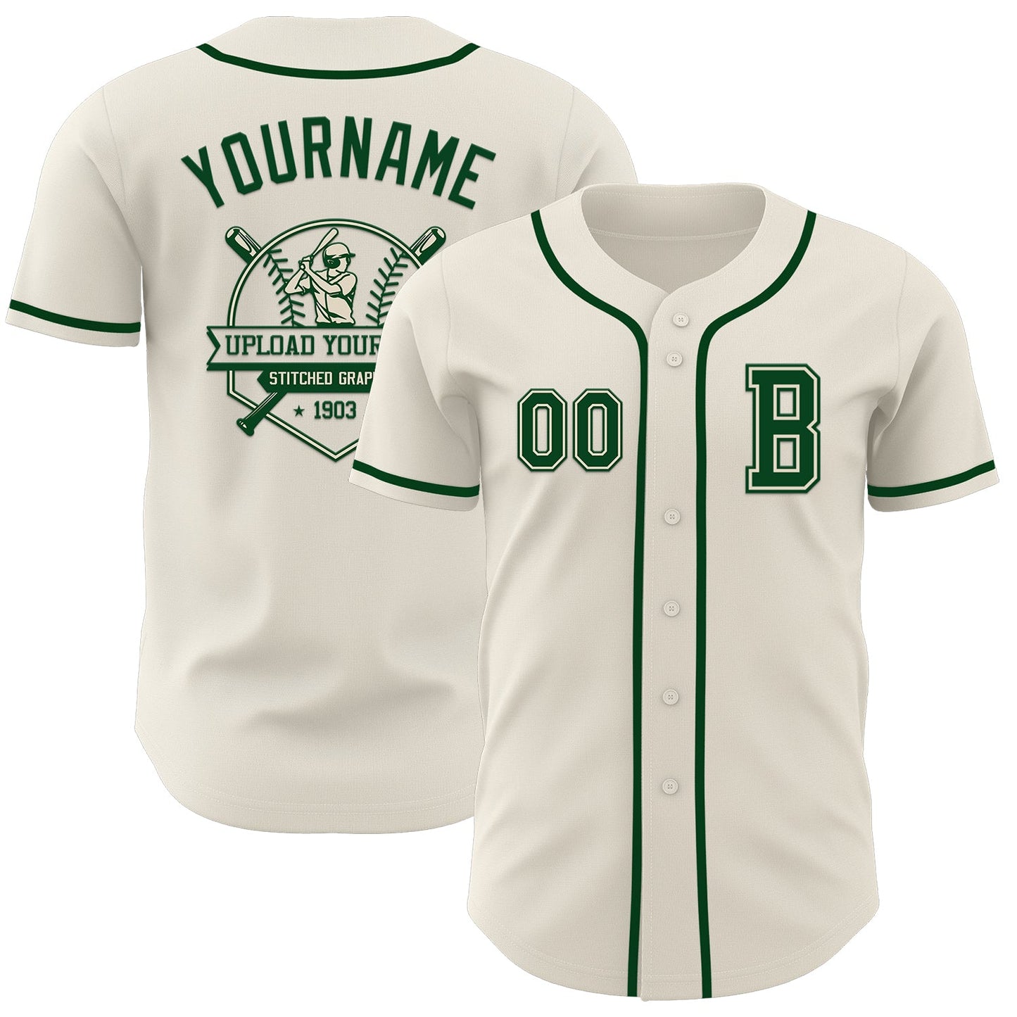 Custom Cream Green Authentic Baseball Jersey view 5