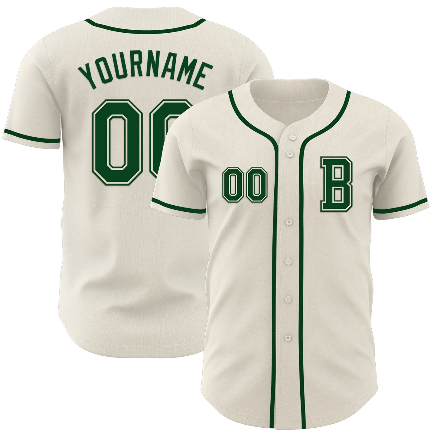 Custom Cream Green Authentic Baseball Jersey - Main View
