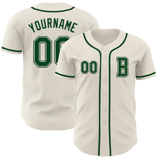 Custom Cream Green Authentic Baseball Jersey - Main View