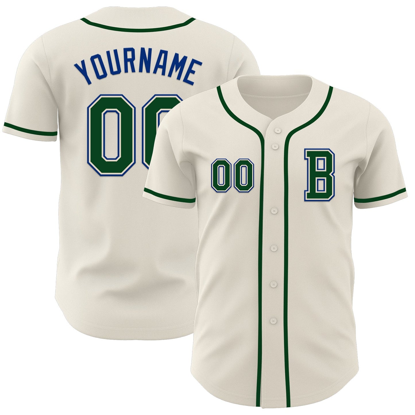 Custom Cream Green-Royal Authentic Baseball Jersey - Main View