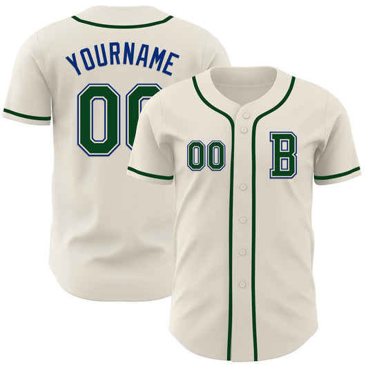 Custom Cream Green-Royal Authentic Baseball Jersey - Main View
