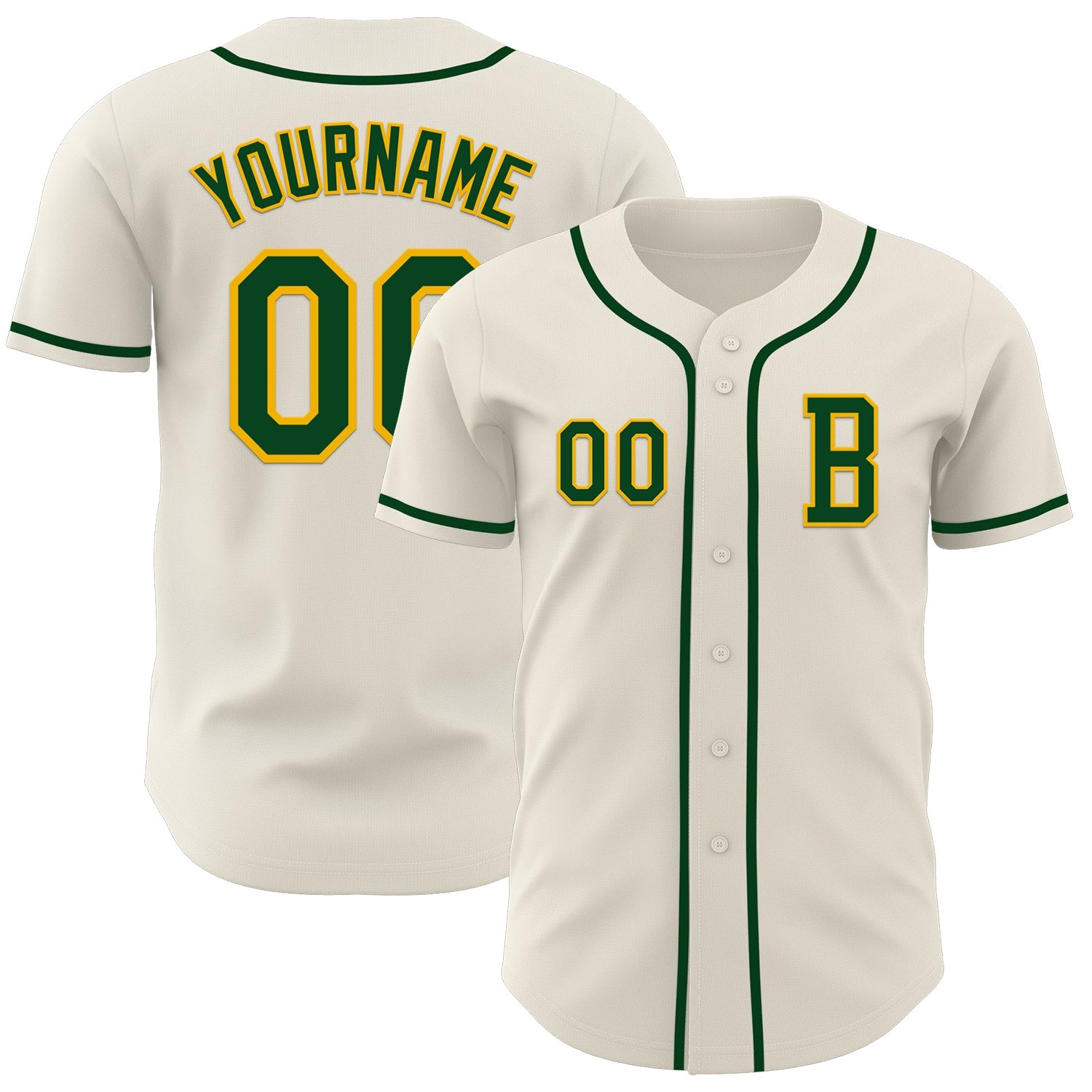 Custom Cream Green-Gold Authentic Baseball Jersey - Main View