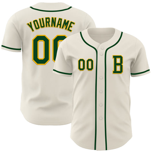 Custom Cream Green-Gold Authentic Baseball Jersey - Main View