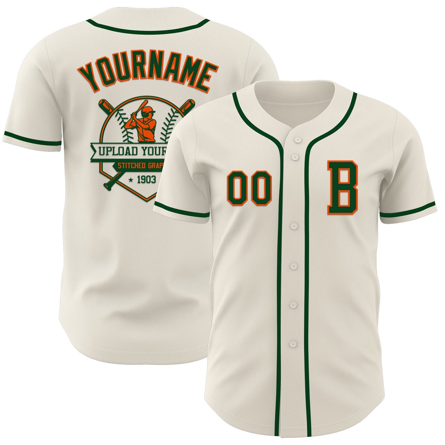 Custom Cream Green-Orange Authentic Baseball Jersey view 5