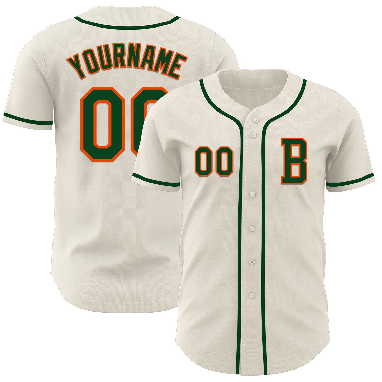 Custom Cream Green-Orange Authentic Baseball Jersey - Main View