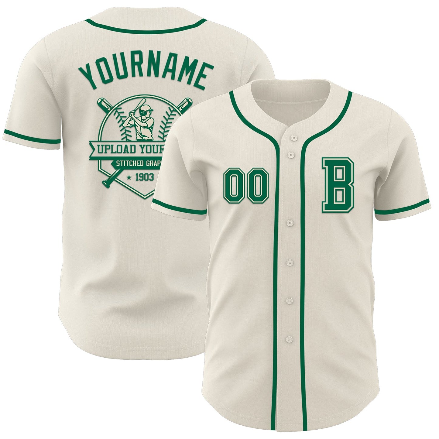 Custom Cream Kelly Green Authentic Baseball Jersey view 5