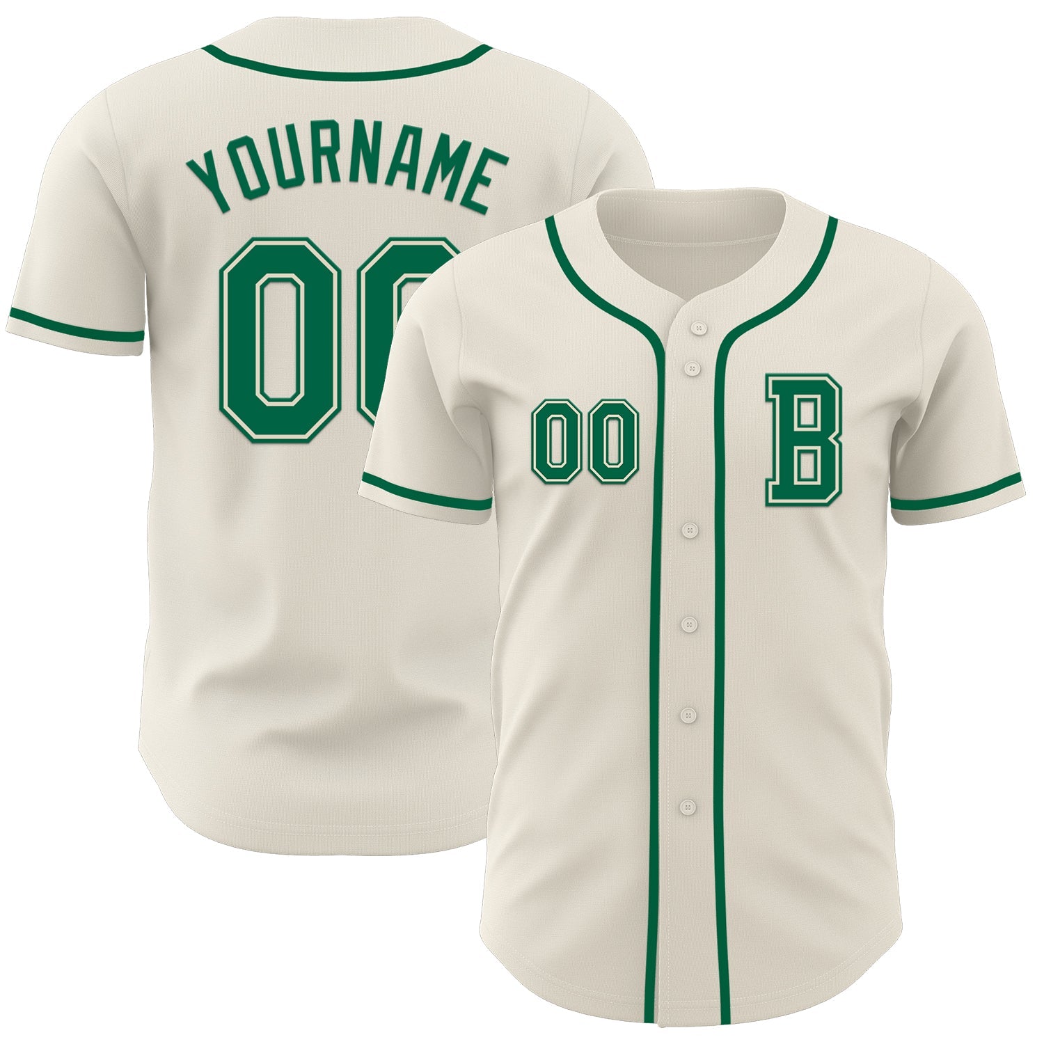 Custom Cream Kelly Green Authentic Baseball Jersey - Main View