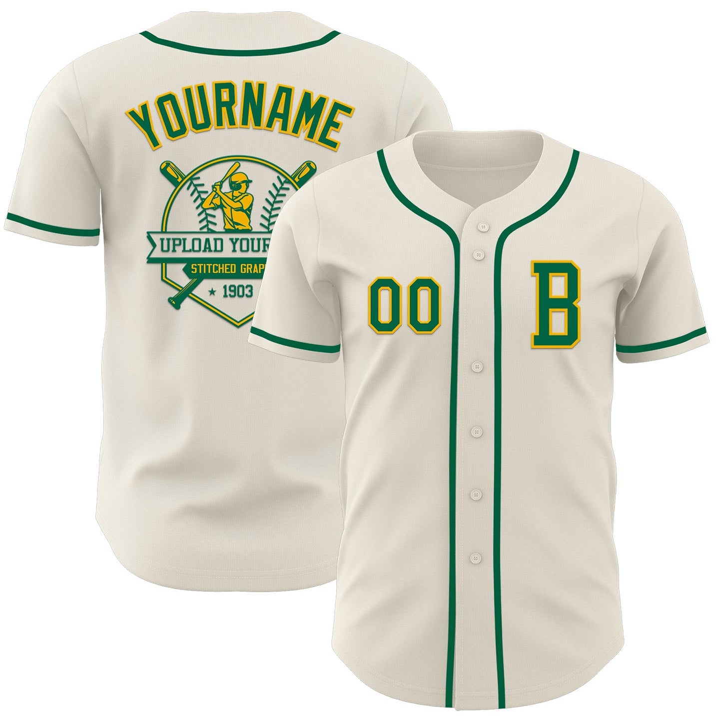 Custom Cream Kelly Green-Gold Authentic Baseball Jersey view 5