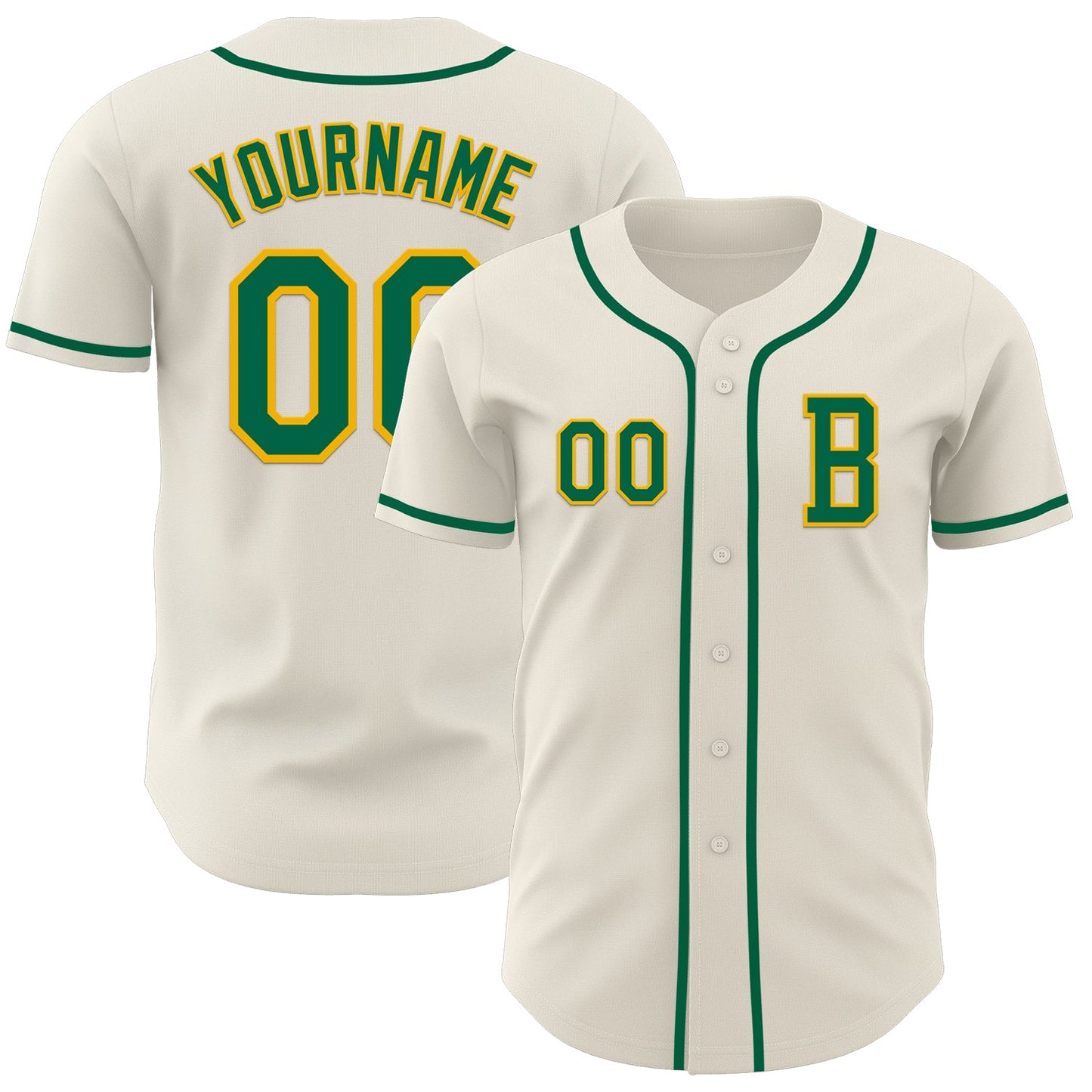 Custom Cream Kelly Green-Gold Authentic Baseball Jersey - Main View