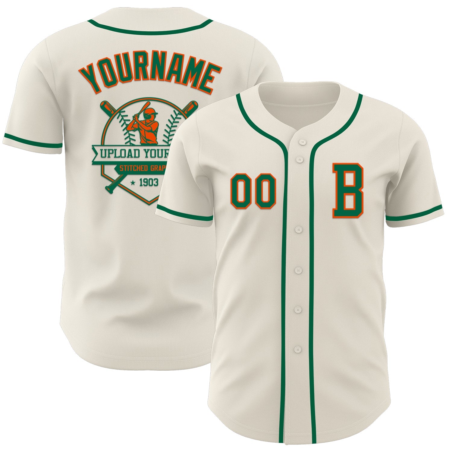 Custom Cream Kelly Green-Orange Authentic Baseball Jersey view 5
