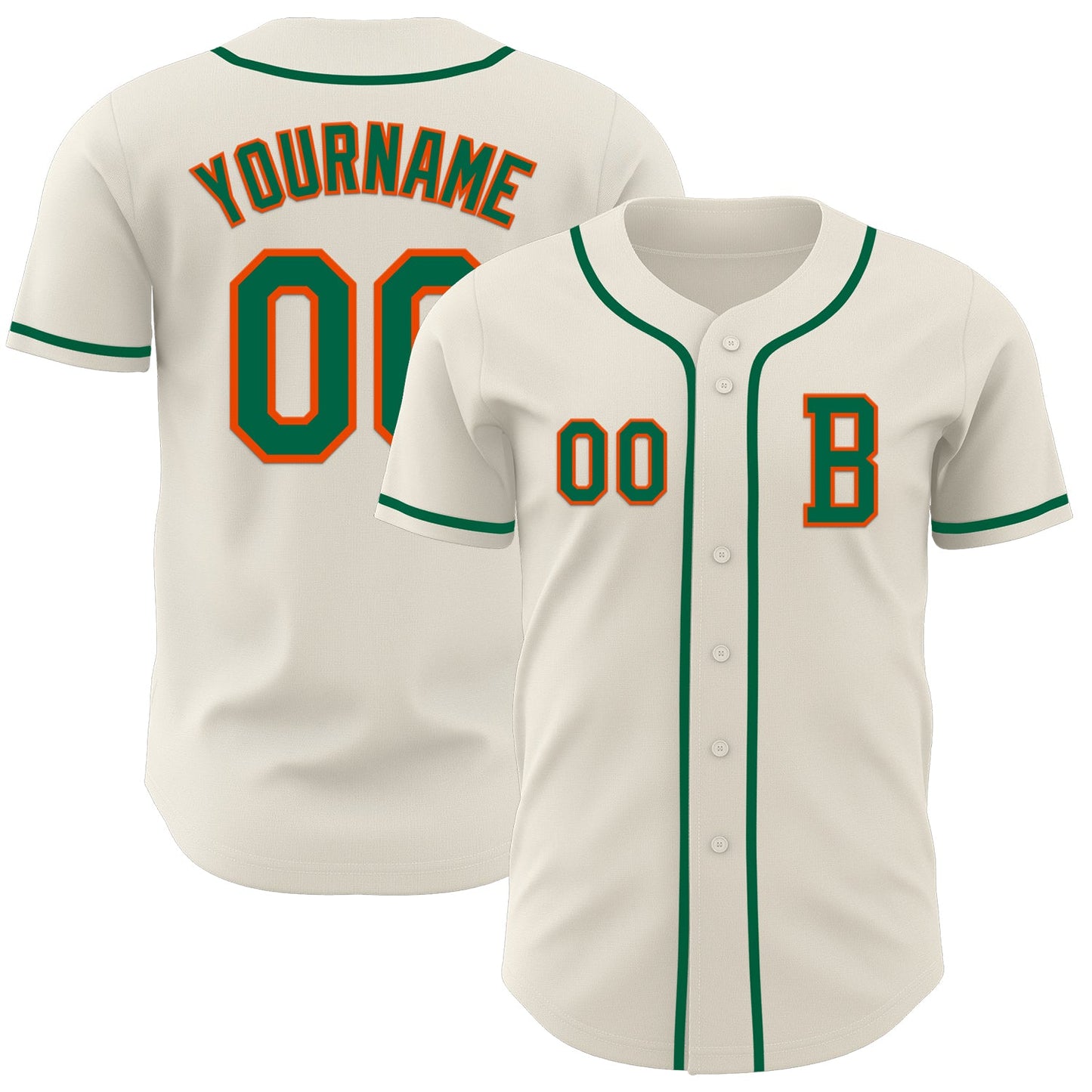 Custom Cream Kelly Green-Orange Authentic Baseball Jersey - Main View