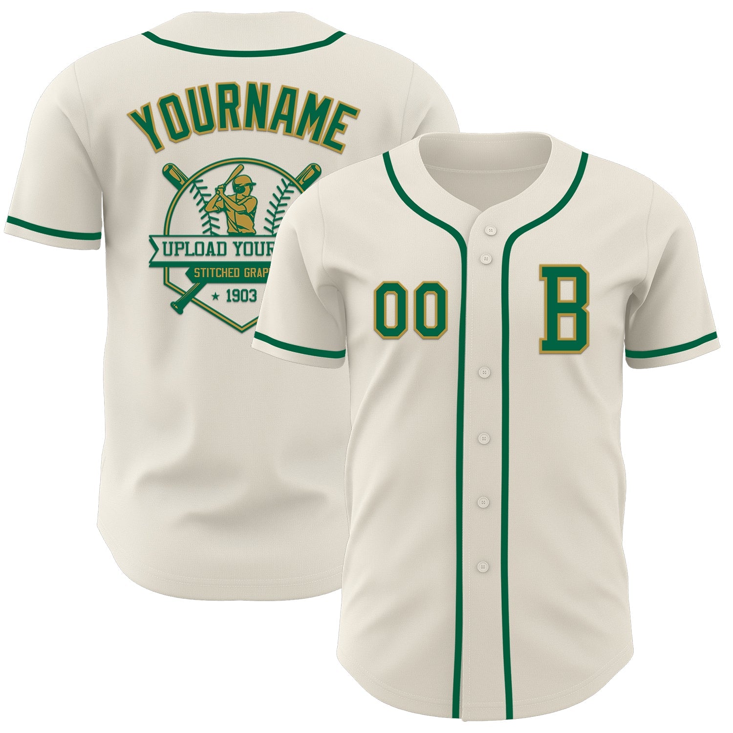Custom Cream Kelly Green-Old Gold Authentic Baseball Jersey view 5