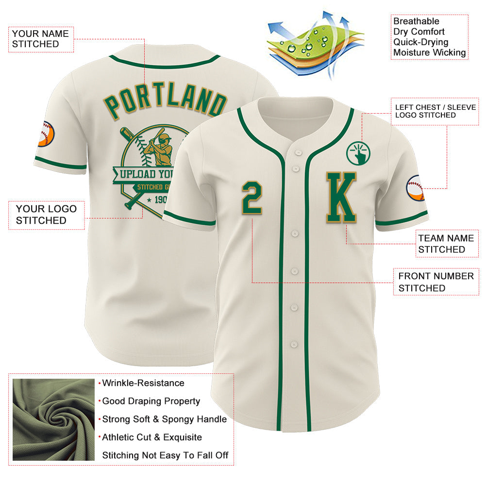 Custom Cream Kelly Green-Old Gold Authentic Baseball Jersey view 6
