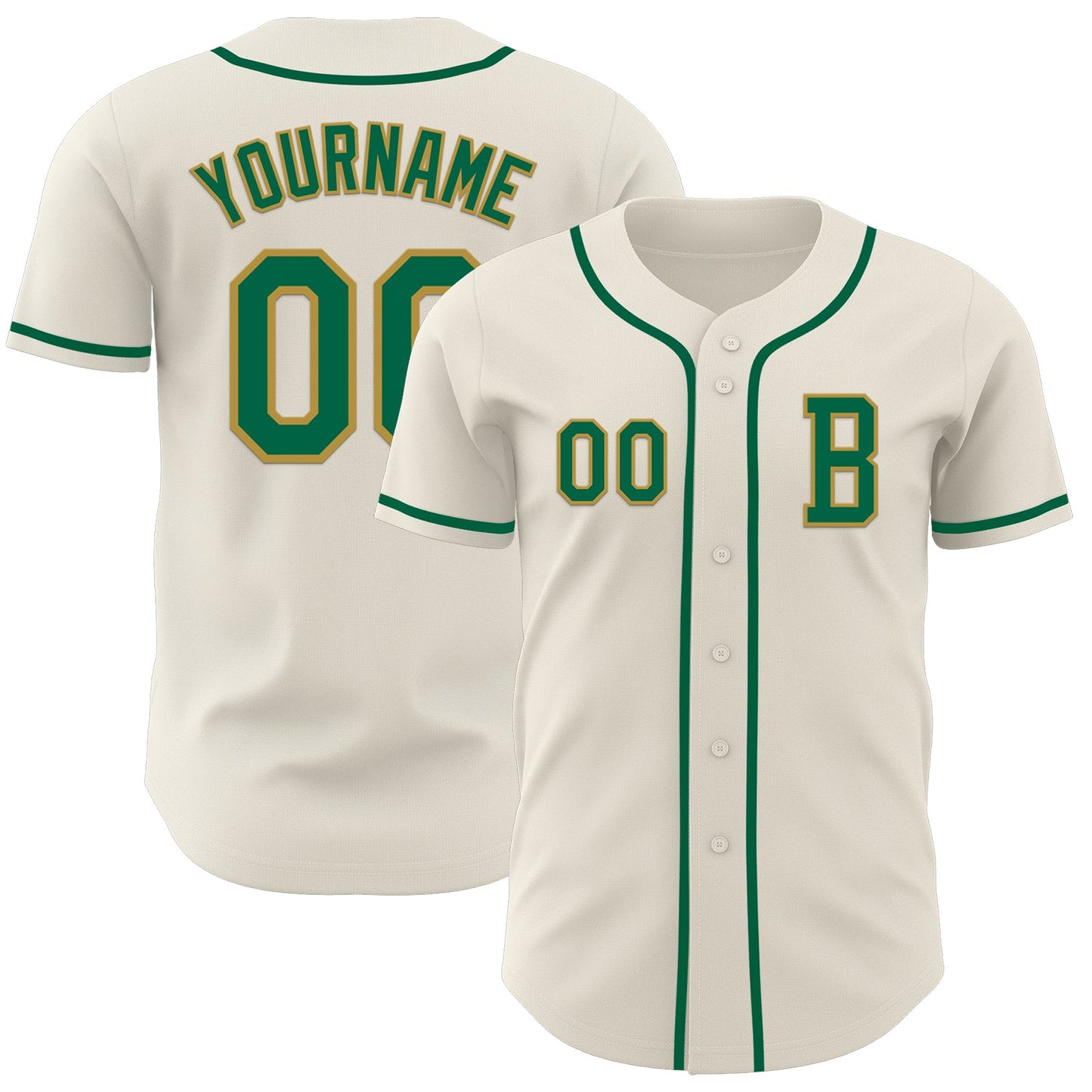 Custom Cream Kelly Green-Old Gold Authentic Baseball Jersey - Main View