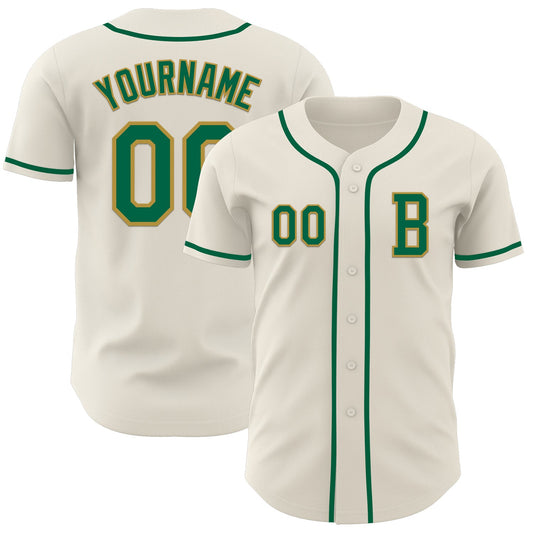 Custom Cream Kelly Green-Old Gold Authentic Baseball Jersey - Main View