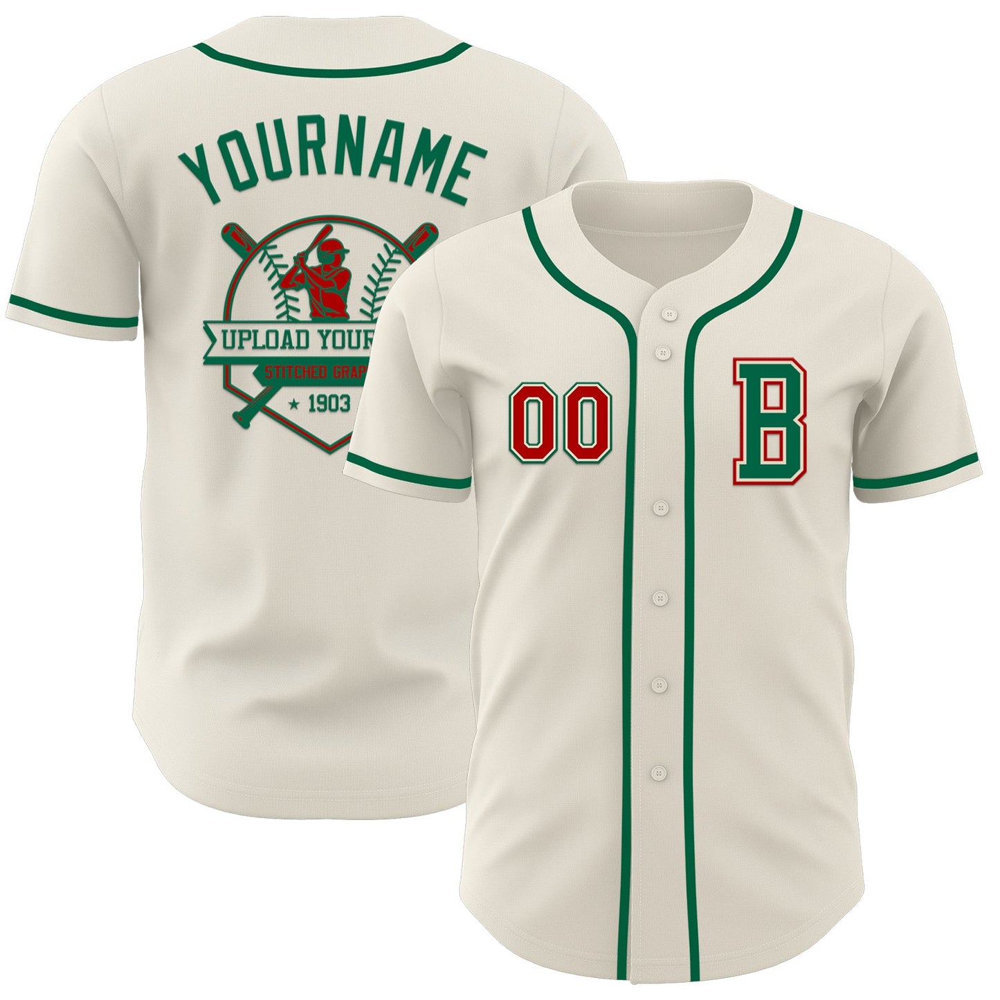 Custom Cream Red-Kelly Green Authentic Baseball Jersey view 5