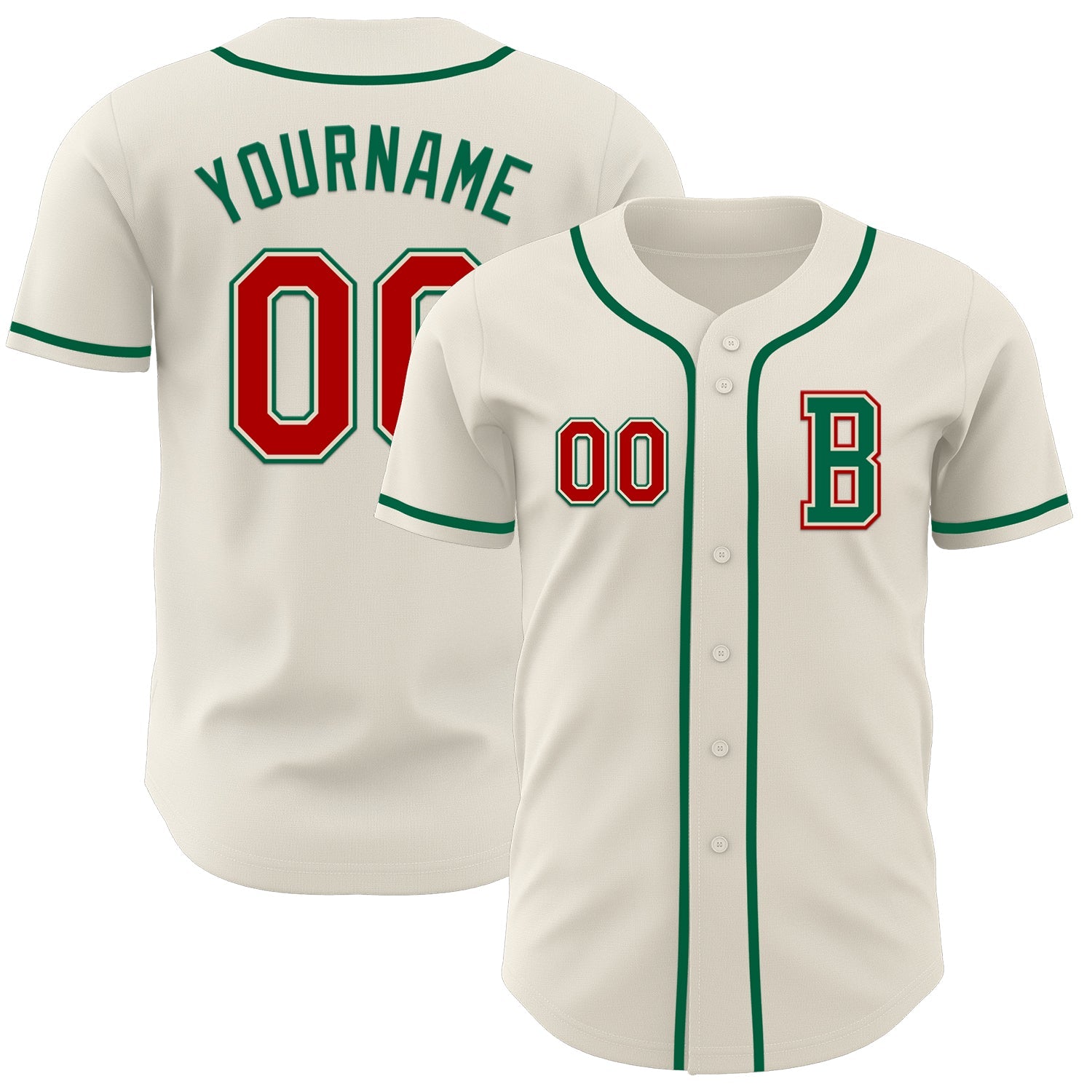 Custom Cream Red-Kelly Green Authentic Baseball Jersey - Main View