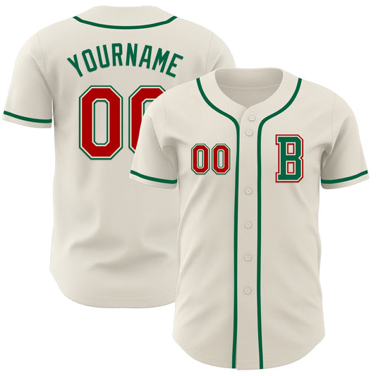 Custom Cream Red-Kelly Green Authentic Baseball Jersey - Main View