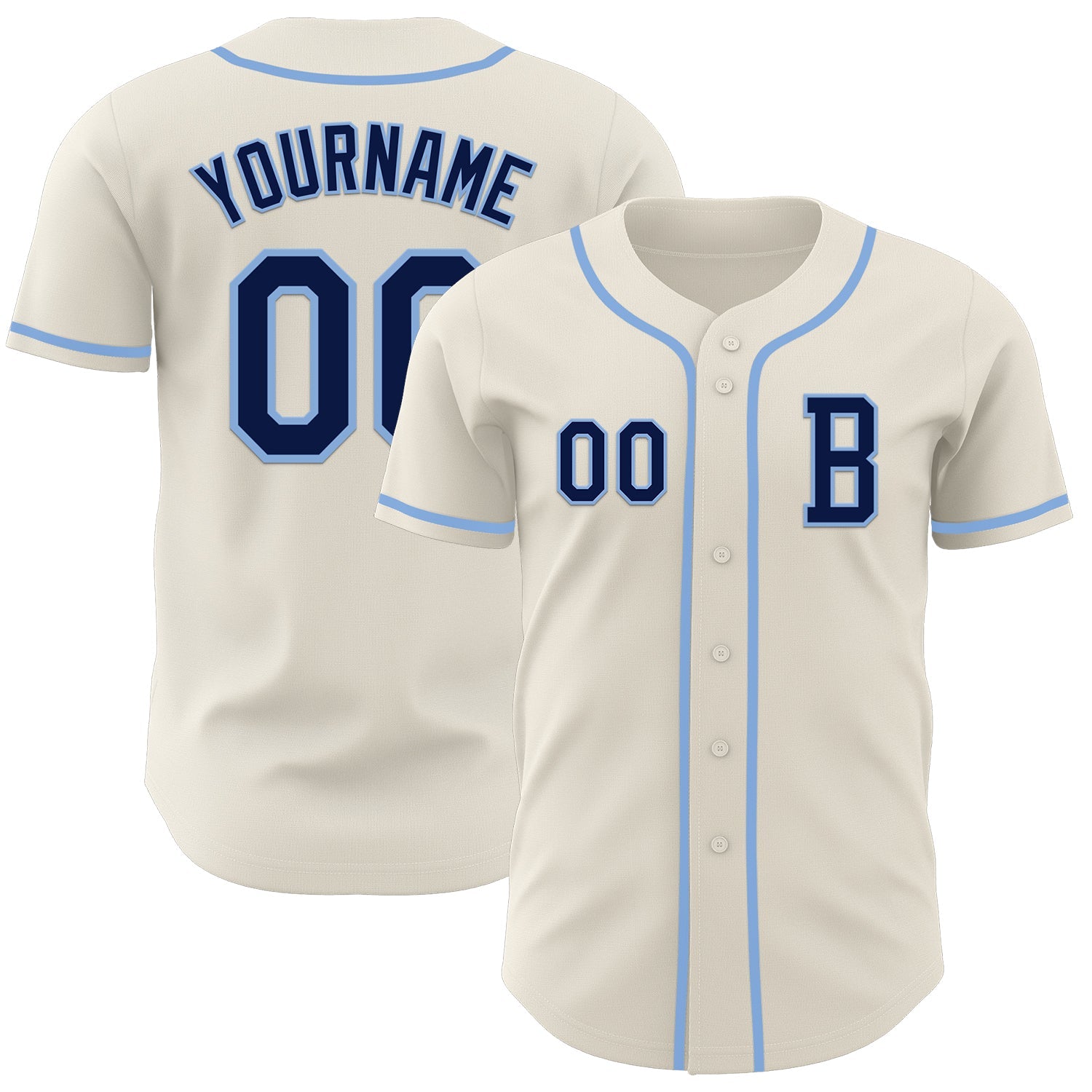 Custom Cream Navy-Light Blue Authentic Baseball Jersey - Main View