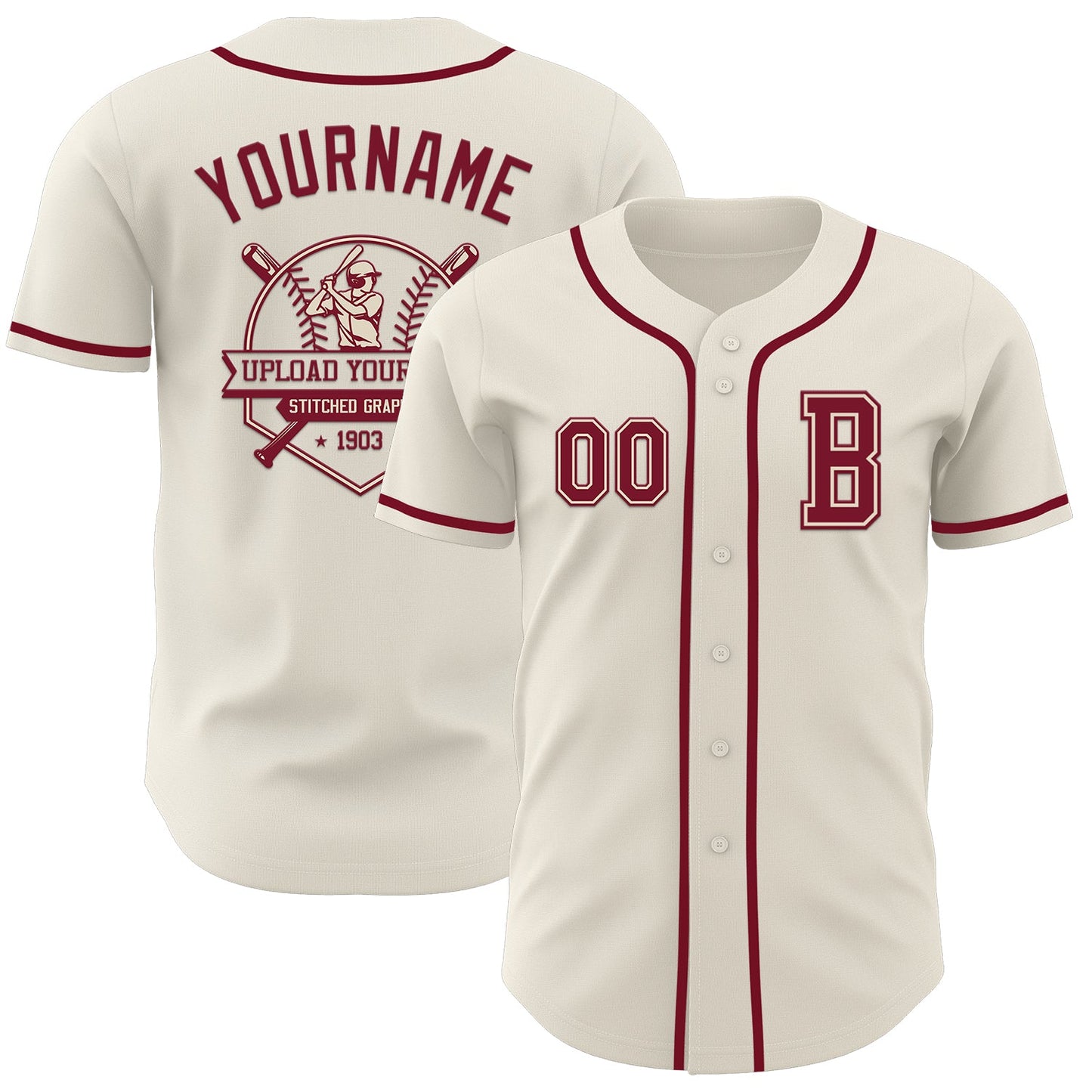 Custom Cream Crimson Authentic Baseball Jersey view 5