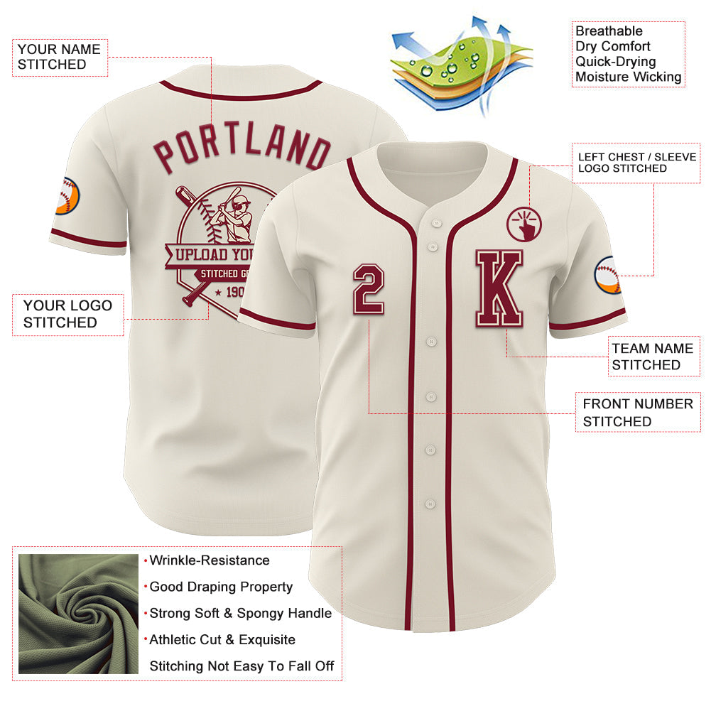 Custom Cream Crimson Authentic Baseball Jersey view 6