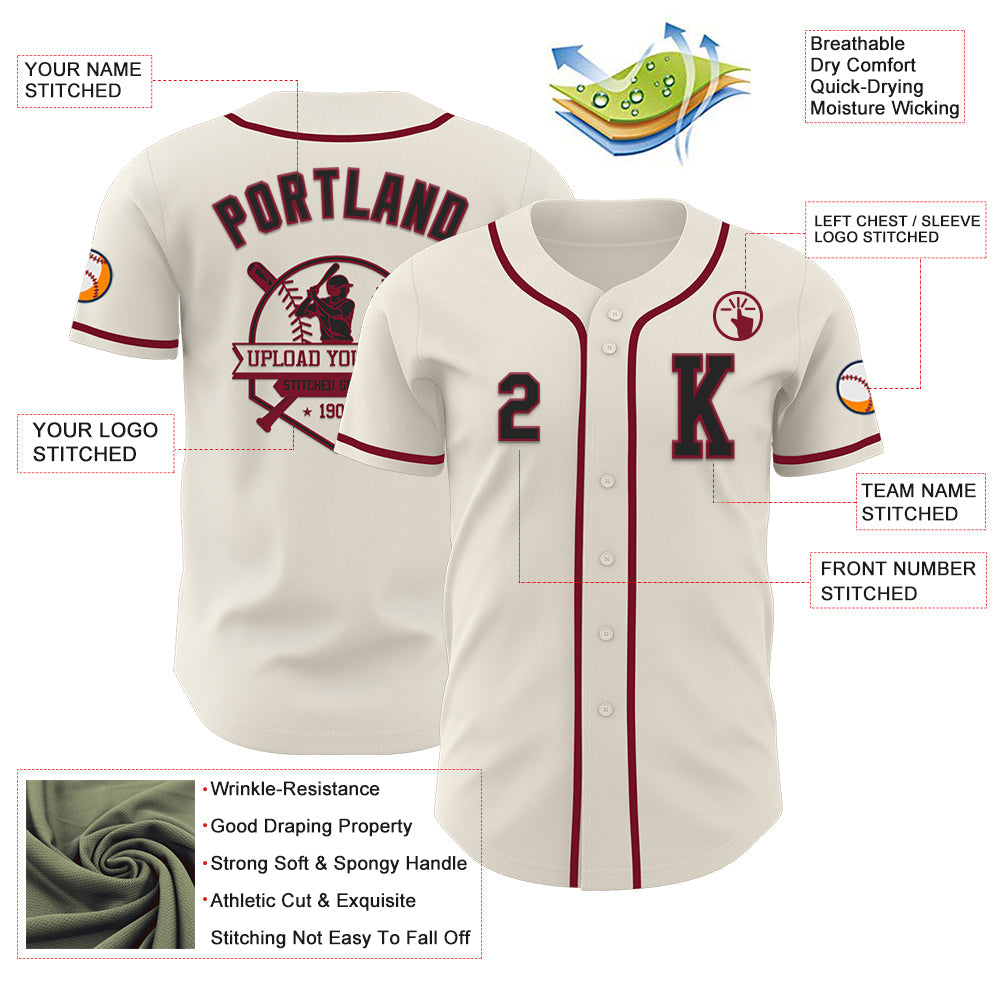 Custom Cream Black-Crimson Authentic Baseball Jersey view 6
