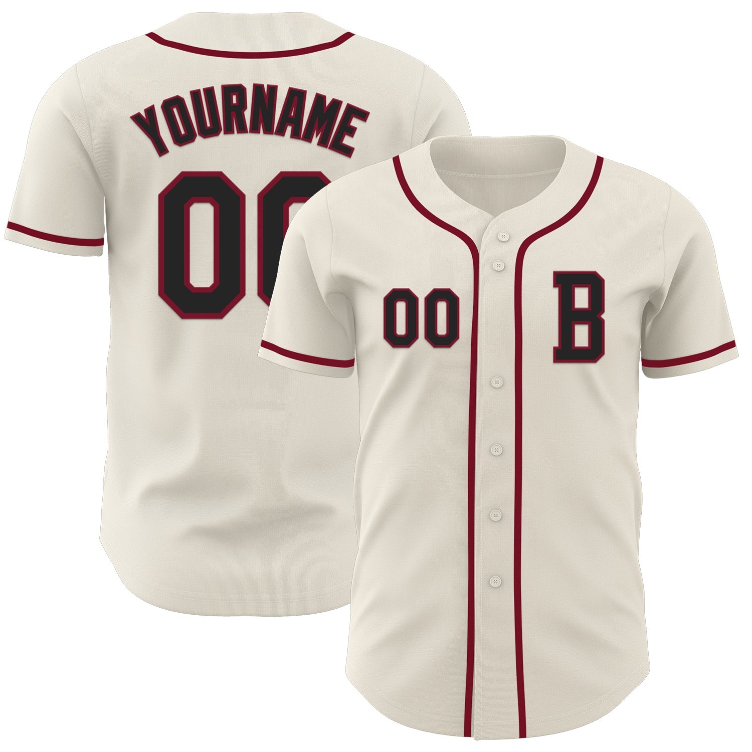 Custom Cream Black-Crimson Authentic Baseball Jersey - Main View