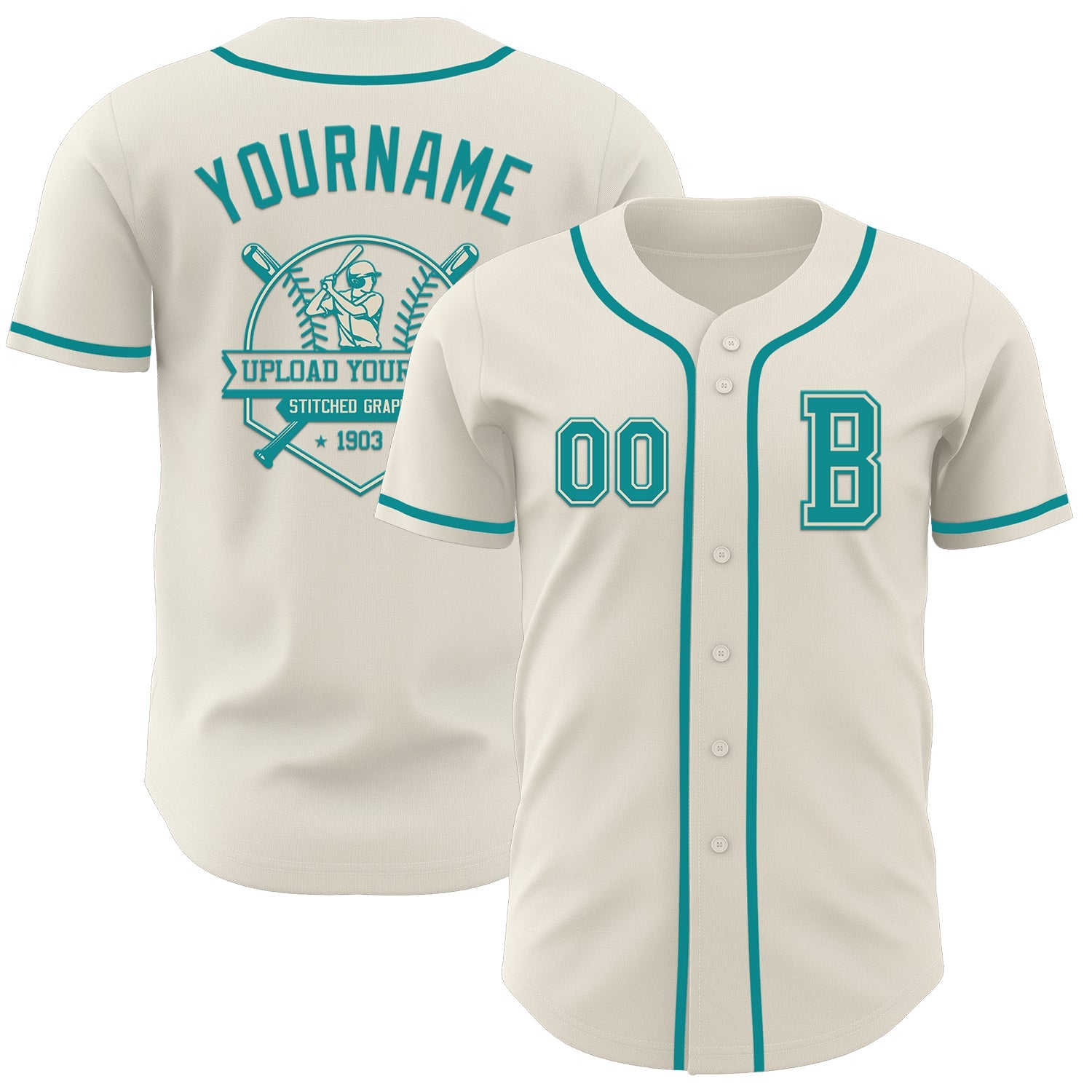 Custom Cream Teal Authentic Baseball Jersey view 5