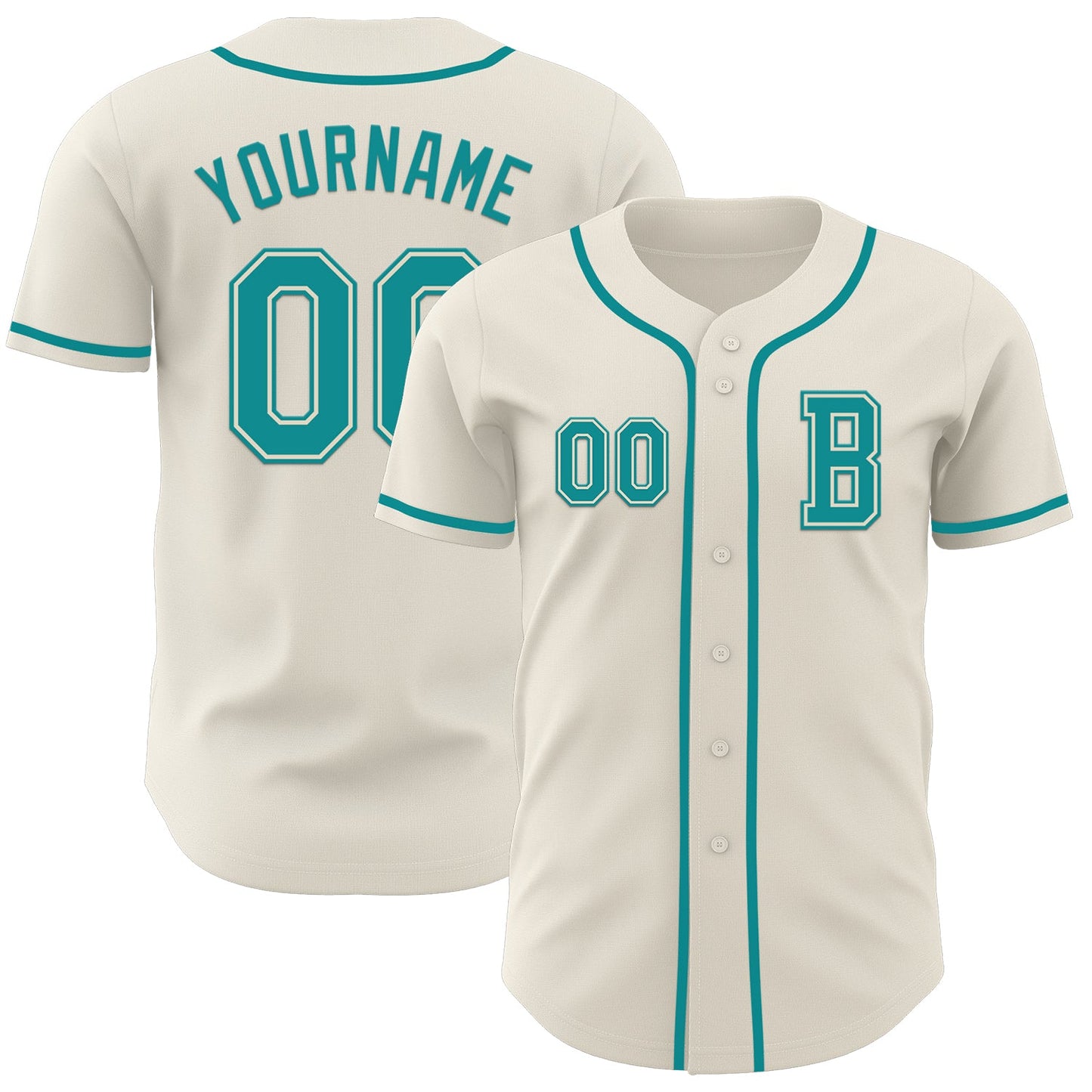 Custom Cream Teal Authentic Baseball Jersey - Main View