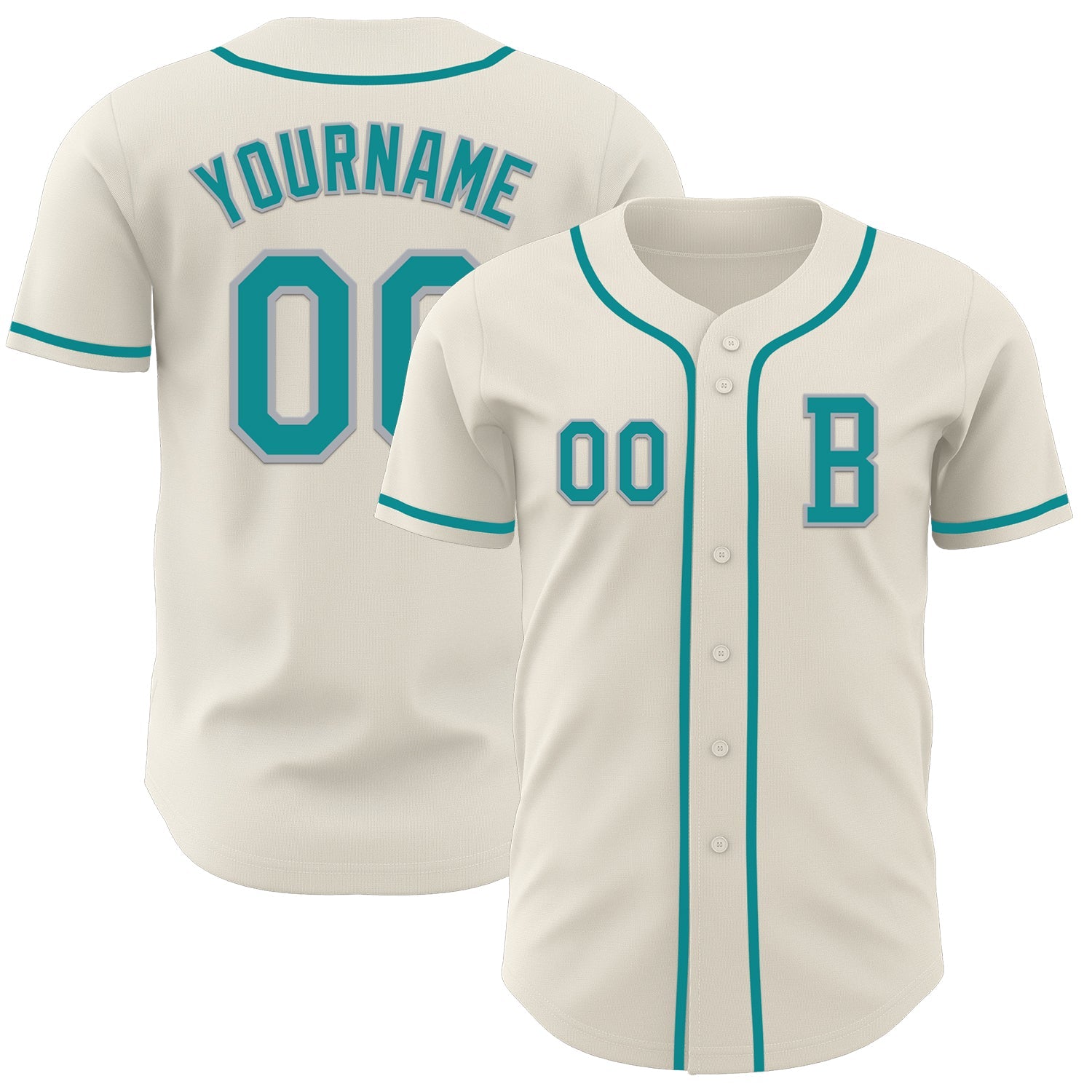 Custom Cream Teal-Gray Authentic Baseball Jersey - Main View