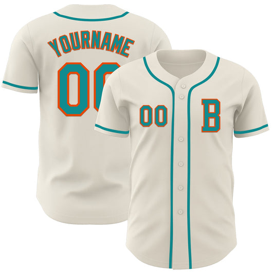 Custom Cream Teal-Orange Authentic Baseball Jersey - Main View